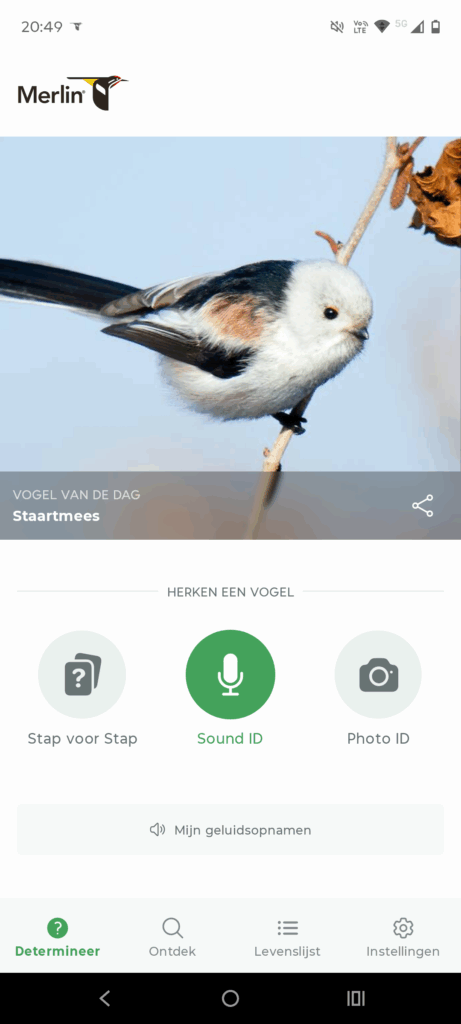 Startscherm app Merlin Bird ID