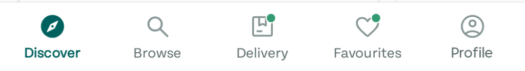 Het menu van de Too Good To Go app.