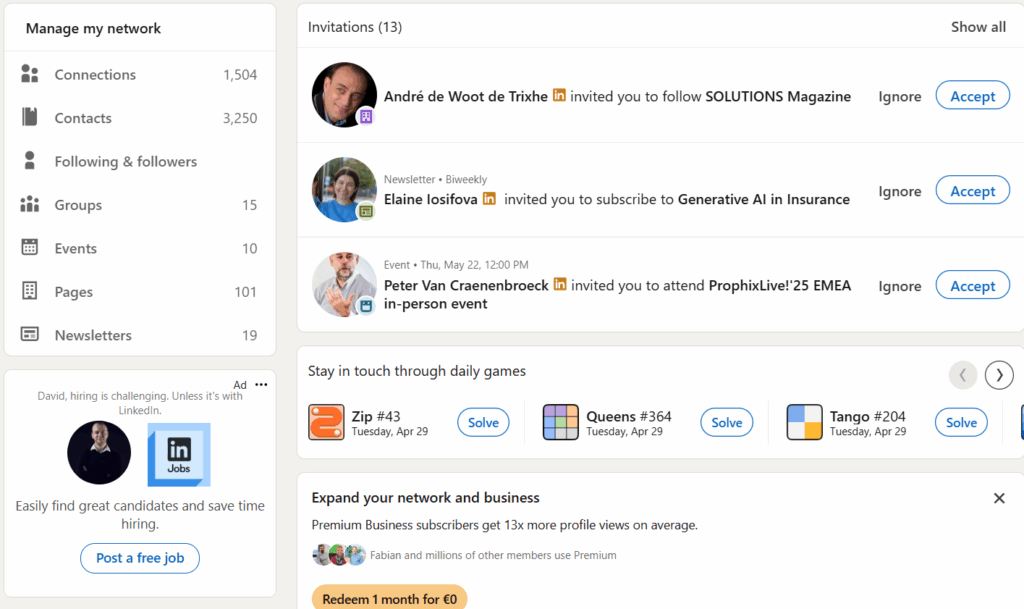 Mijn netwerk op Linkedin